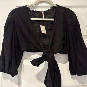 Free People Tie Front Cropped Blouse - NWT! Size XS